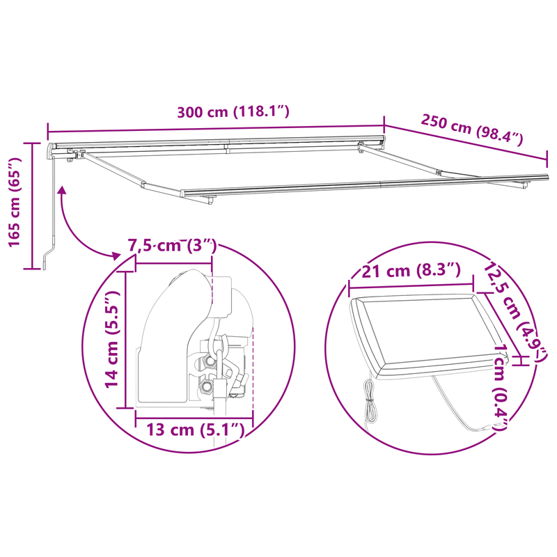 Casa si Gradina - Gradina si terasa - Umbrele si pavilioane - Umbrele - Copertina manuala retractabila cu dungi multicolore LED 300x250 cm - Infinity.ro