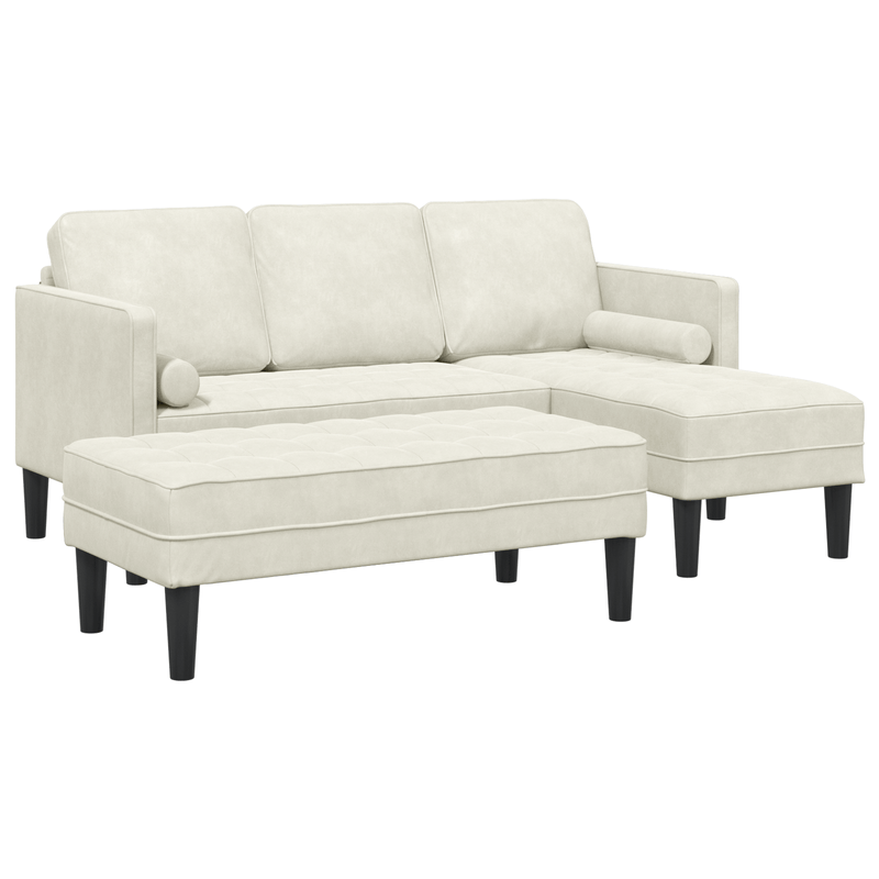 Casa si Gradina - Mobilier - Canapele si coltare - Canapele - Canapea de Gradina  cu Banca si Perne in Forma de L din Catifea Crem - Infinity.ro