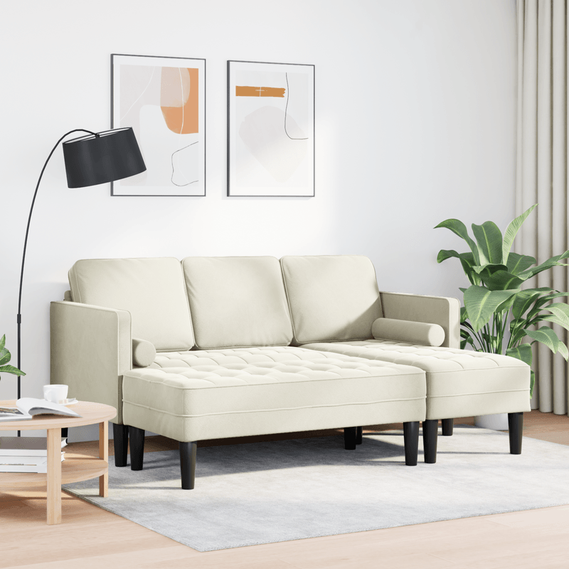 Casa si Gradina - Mobilier - Canapele si coltare - Canapele - Canapea de Gradina  cu Banca si Perne in Forma de L din Catifea Crem - Infinity.ro