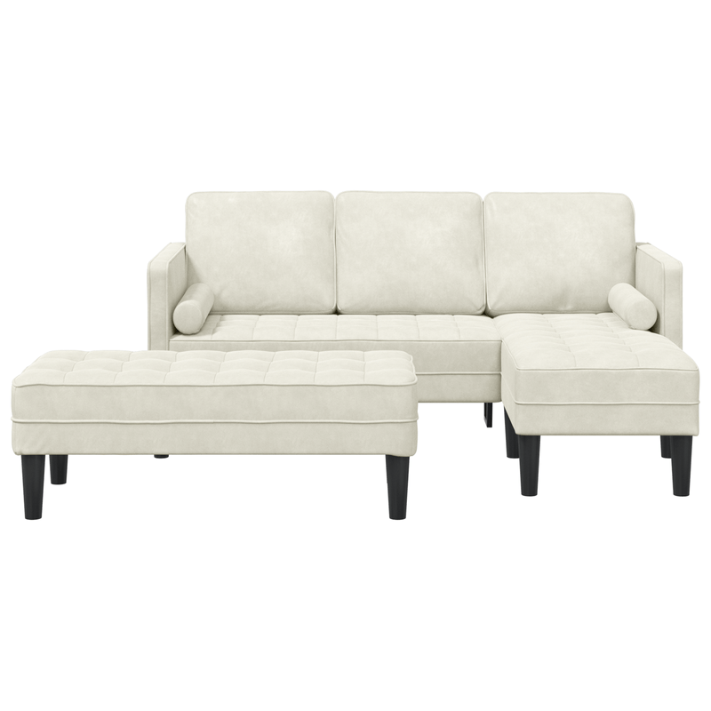 Casa si Gradina - Mobilier - Canapele si coltare - Canapele - Canapea de Gradina  cu Banca si Perne in Forma de L din Catifea Crem - Infinity.ro