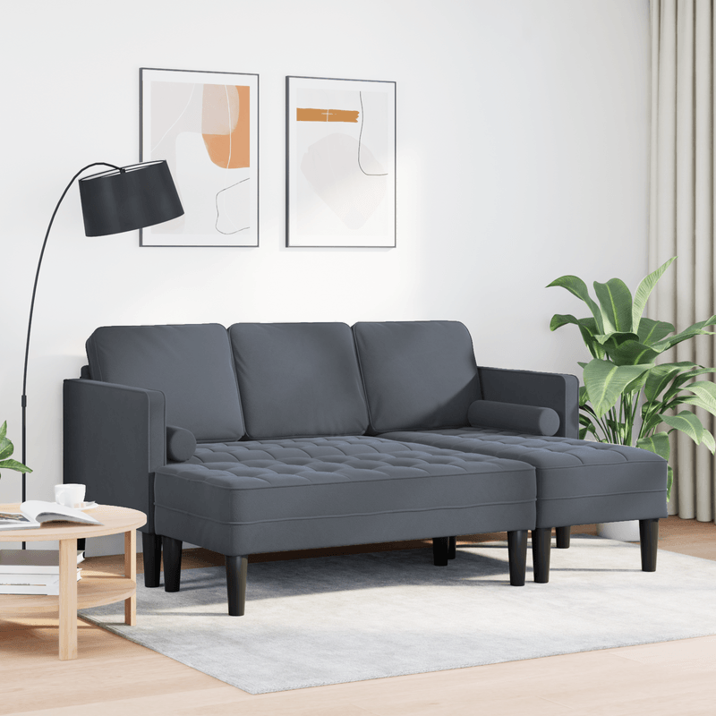 Casa si Gradina - Mobilier - Canapele si coltare - Canapele - Canapea de gradina  cu banca si perne in forma de L, catifea gri inchis - Infinity.ro