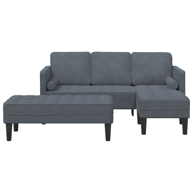 Casa si Gradina - Mobilier - Canapele si coltare - Canapele - Canapea de gradina  cu banca si perne in forma de L, catifea gri inchis - Infinity.ro