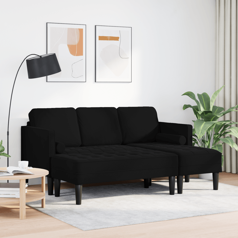 Casa si Gradina - Mobilier - Canapele si coltare - Canapele - Canapea de gradina  cu banca si perne in forma de L din catifea neagra - Infinity.ro
