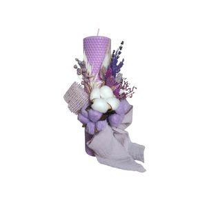 Lumanare de botez din ceara naturala de albine mov, 26 cm, Colorart
