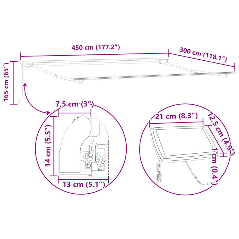 Casa si Gradina - Gradina si terasa - Umbrele si pavilioane - Pavilioane - Marchiza retractabila manuala cu LED portocalie si maro 450x300 cm - Infinity.ro