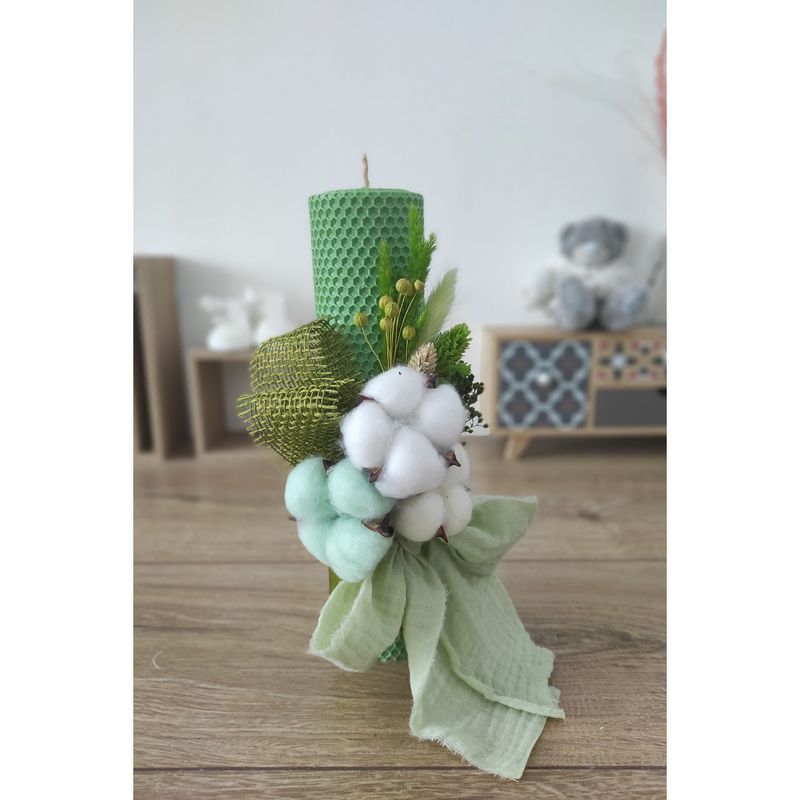 Fashion, accesorii si bijuterii - Copii - Articole botez - Trusouri si accesorii botez - Lumanare de botez din ceara naturala de albine verde, 26 cm, Colorart - Infinity.ro