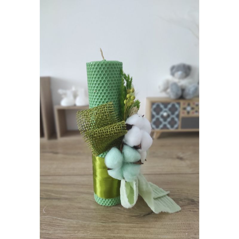 Fashion, accesorii si bijuterii - Copii - Articole botez - Trusouri si accesorii botez - Lumanare de botez din ceara naturala de albine verde, 26 cm, Colorart - Infinity.ro