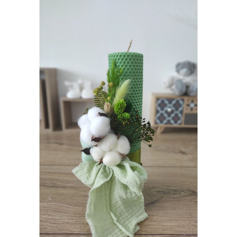 Fashion, accesorii si bijuterii - Copii - Articole botez - Trusouri si accesorii botez - Lumanare de botez din ceara naturala de albine verde, 26 cm, Colorart - Infinity.ro