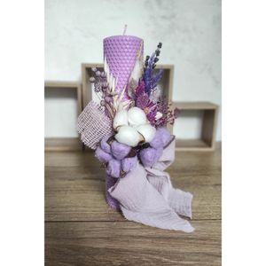 Lumanare de botez din ceara naturala de albine mov, 26 cm, Colorart
