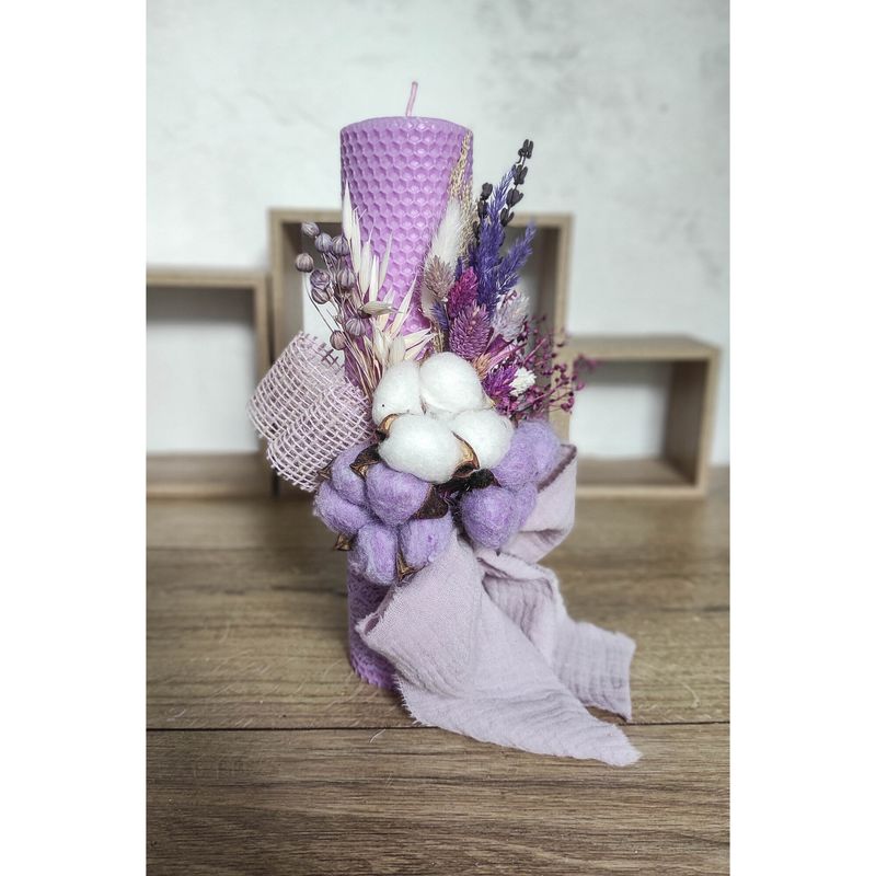 Fashion, accesorii si bijuterii - Copii - Articole botez - Trusouri si accesorii botez - Lumanare de botez din ceara naturala de albine mov, 26 cm, Colorart - Infinity.ro