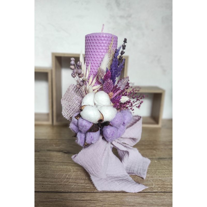 Fashion, accesorii si bijuterii - Copii - Articole botez - Trusouri si accesorii botez - Lumanare de botez din ceara naturala de albine mov, 26 cm, Colorart - Infinity.ro