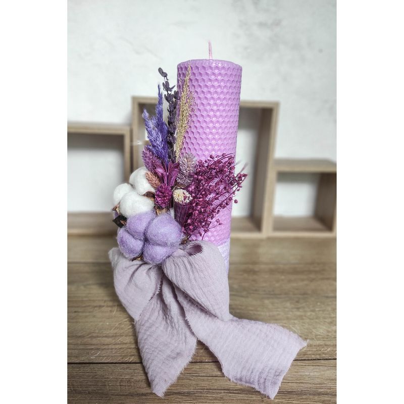 Fashion, accesorii si bijuterii - Copii - Articole botez - Trusouri si accesorii botez - Lumanare de botez din ceara naturala de albine mov, 26 cm, Colorart - Infinity.ro