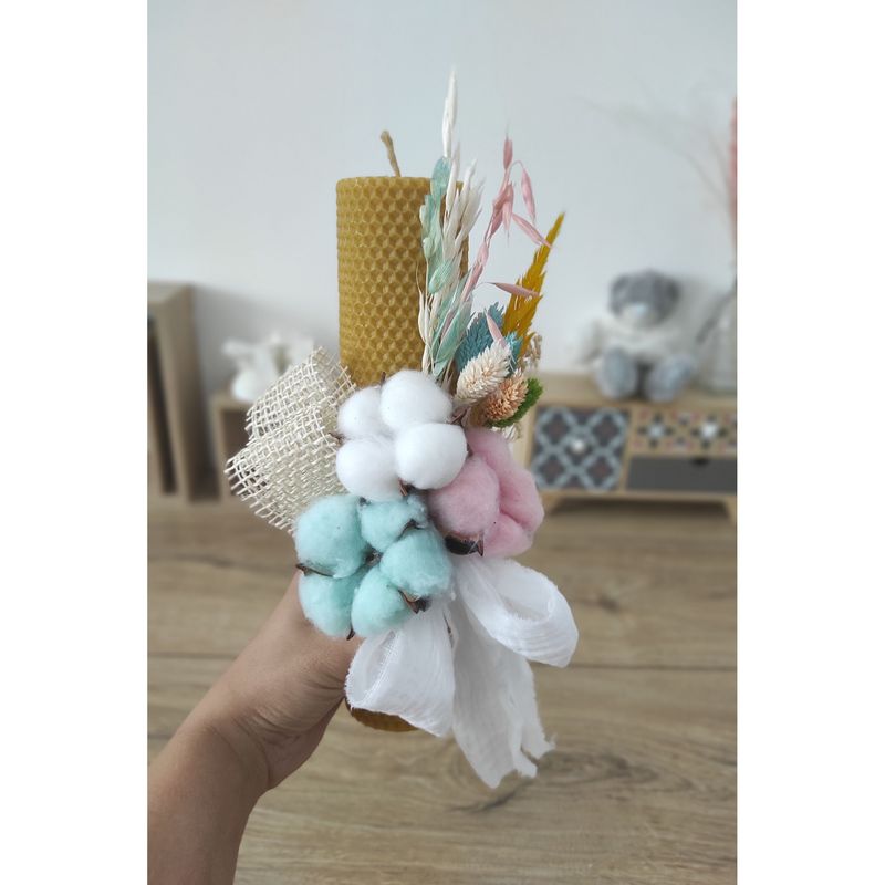 Fashion, accesorii si bijuterii - Copii - Articole botez - Trusouri si accesorii botez - Lumanare de botez din ceara naturala de albine multicolor, 26 cm, Colorart - Infinity.ro