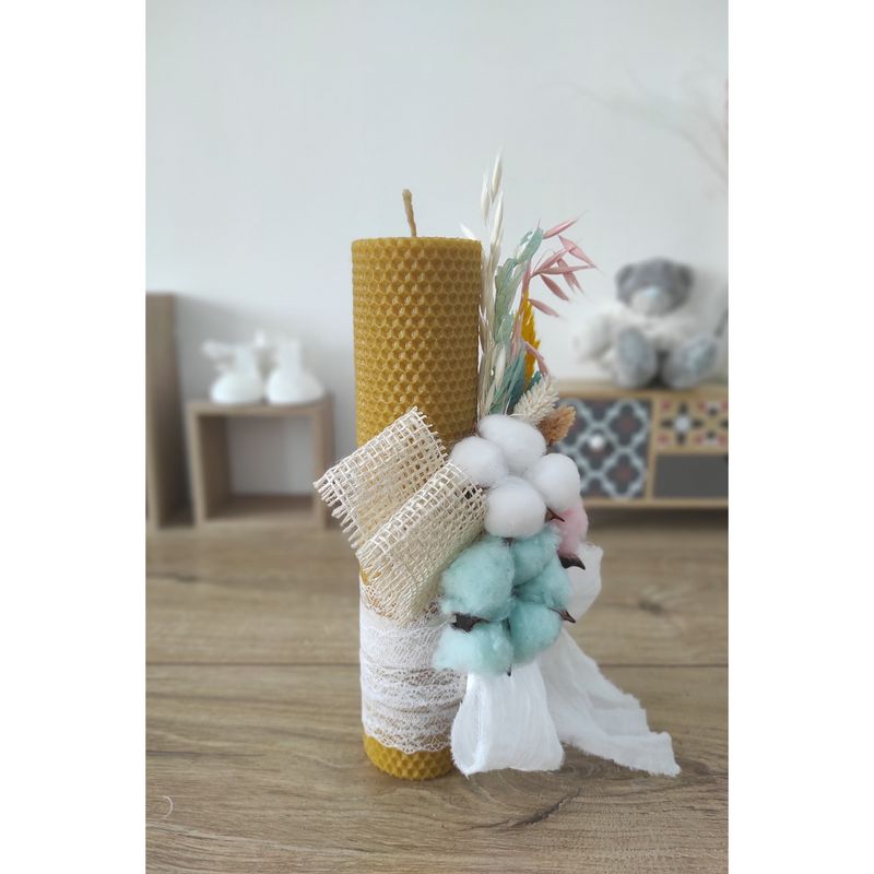 Fashion, accesorii si bijuterii - Copii - Articole botez - Trusouri si accesorii botez - Lumanare de botez din ceara naturala de albine multicolor, 26 cm, Colorart - Infinity.ro