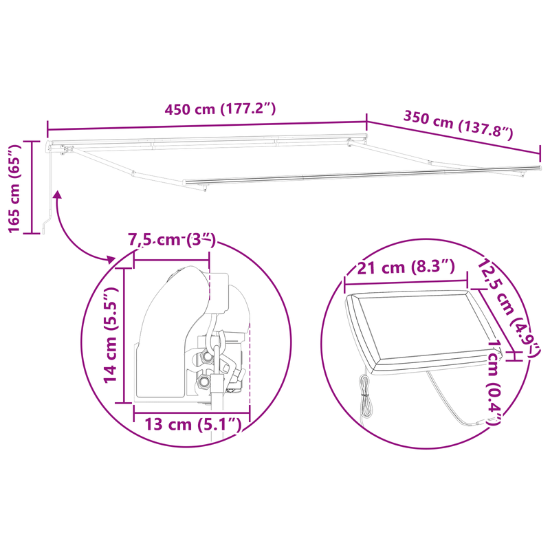 Casa si Gradina - Gradina si terasa - Umbrele si pavilioane - Umbrele - Copertina manuala retractabila cu dungi rosii si albe 450x350 cm - Infinity.ro