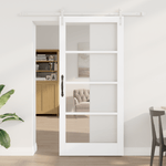 Casa si Gradina - Constructii - Usi interior, exterior si garaj - Usi interior - Usa glisanta  cu set de accesorii 'ORKDAL'Alb Lemn Solid & Sticla - Infinity.ro