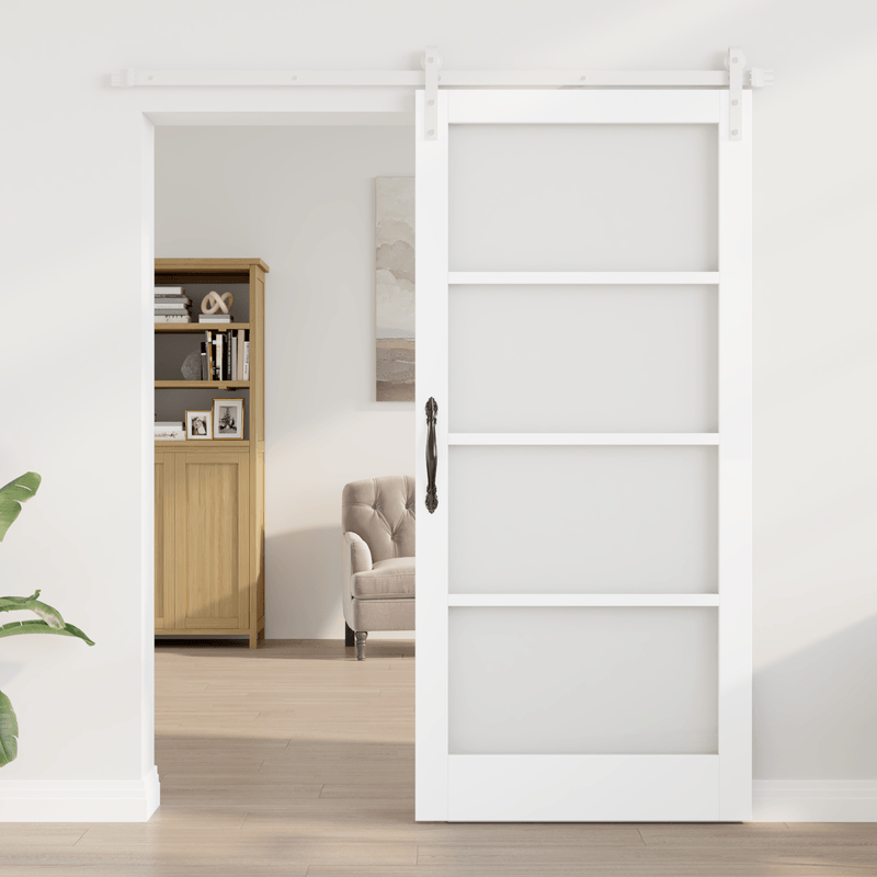 Casa si Gradina - Constructii - Usi interior, exterior si garaj - Usi interior - Usa glisanta  cu set de accesorii 'ORKDAL'Alb Lemn Solid & Sticla - Infinity.ro