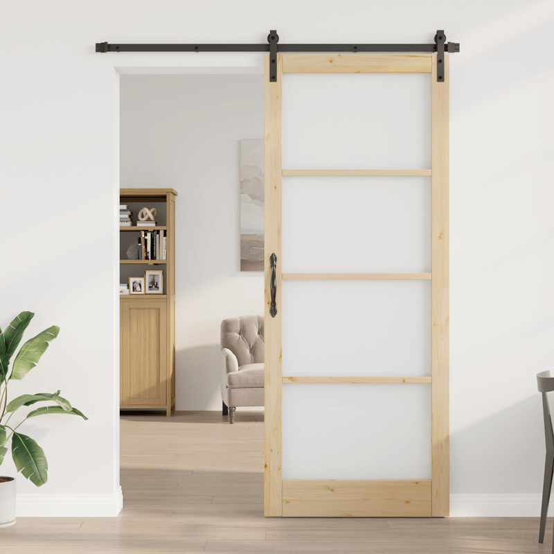 Casa si Gradina - Constructii - Usi interior, exterior si garaj - Usi interior - Usa glisanta ORKDAL Set de 2 Natural si negru Lemn masiv - Infinity.ro