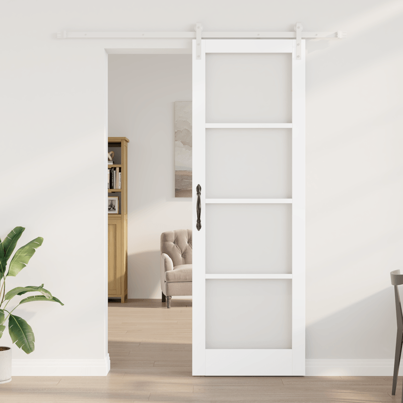 Casa si Gradina - Constructii - Usi interior, exterior si garaj - Usi interior - Usa Glisanta  cu Set de Hardware "ORKDAL" Alb Lemn Solid & Sticla - Infinity.ro