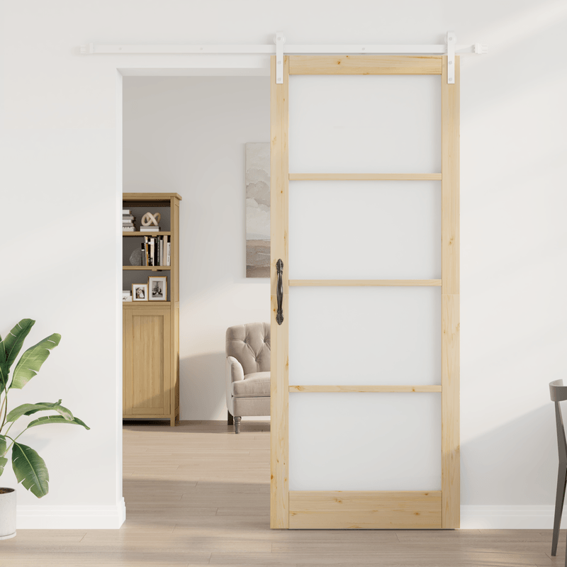Casa si Gradina - Constructii - Usi interior, exterior si garaj - Usi interior - Usa glisanta  cu set de accesorii "ORKDAL" din lemn solid si sticla - Infinity.ro