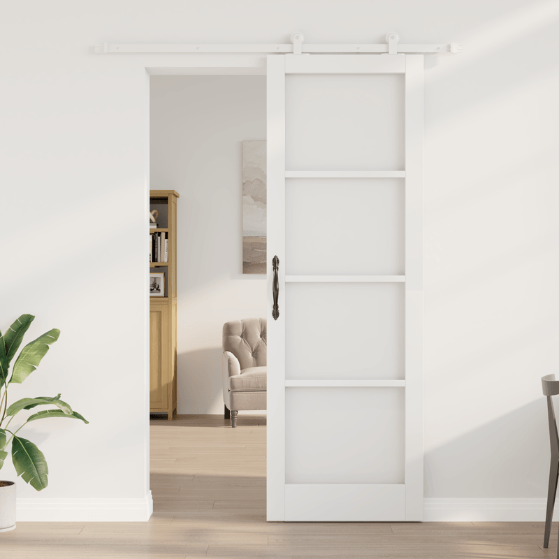 Casa si Gradina - Constructii - Usi interior, exterior si garaj - Usi interior - Usa Glisanta  cu Set de Accesorii 'ORKDAL'Alb lemn masiv & Sticla - Infinity.ro