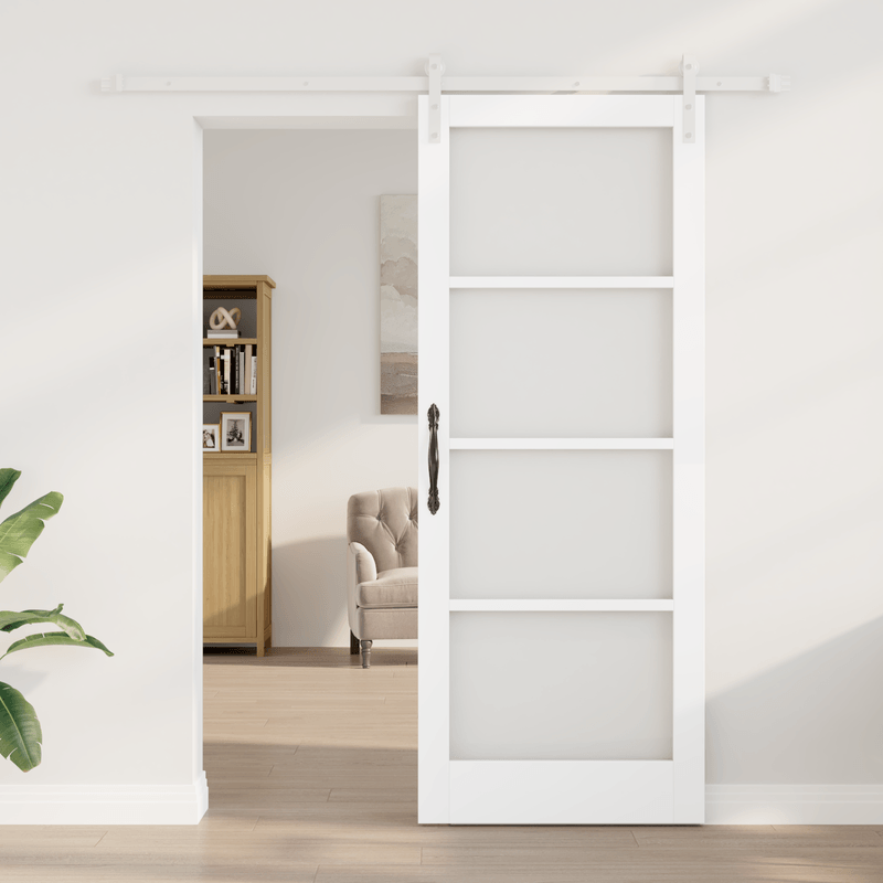 Casa si Gradina - Constructii - Usi interior, exterior si garaj - Usi interior - Usa Glisanta  cu Set de Accesorii "ORKDAL" Alb din Lemn Solid & Sticla - Infinity.ro