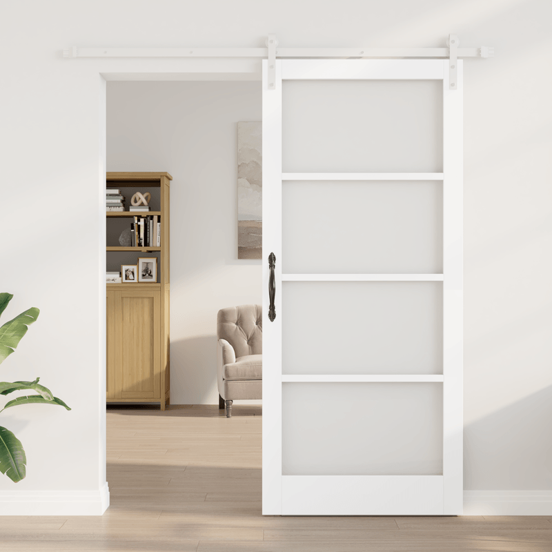 Casa si Gradina - Constructii - Usi interior, exterior si garaj - Usi interior - Usa glisanta  cu set de hardware "ORKDAL" Alb Lemn Masiv & Sticla - Infinity.ro
