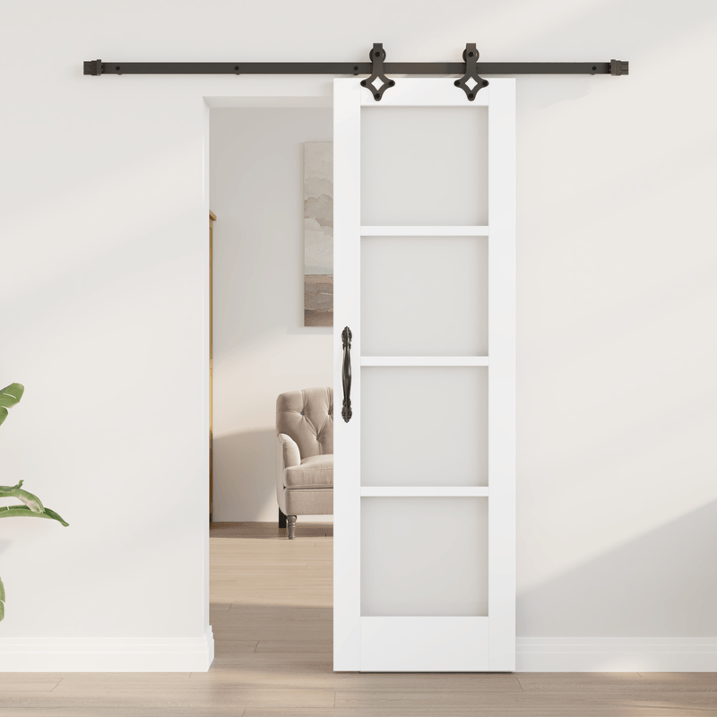 Casa si Gradina - Constructii - Usi interior, exterior si garaj - Usi interior - Usa glisanta  cu set de accesorii "ORKDAL" Alb Lemn Masiv si Sticla - Infinity.ro