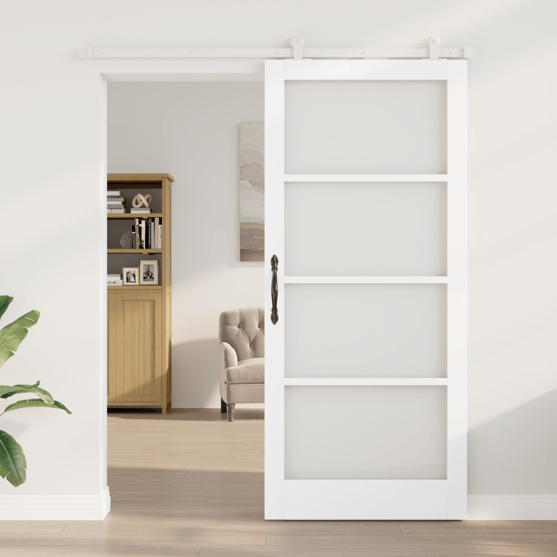 Casa si Gradina - Constructii - Usi interior, exterior si garaj - Usi interior - Usa glisanta  cu set de hardware 'ORKDAL'Lemn solid alb si sticla - Infinity.ro