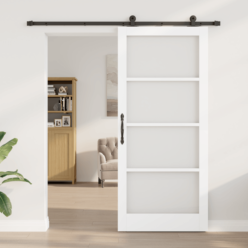 Casa si Gradina - Constructii - Usi interior, exterior si garaj - Usi interior - Usa glisanta  cu set de hardware 'ORKDAL'Lemn solid alb & sticla - Infinity.ro