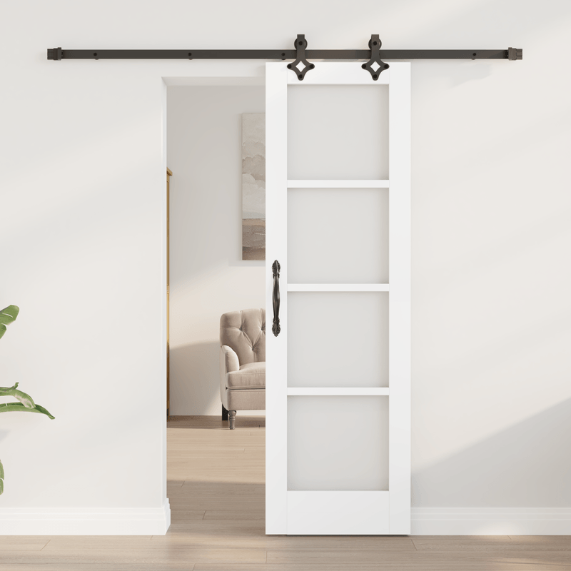 Casa si Gradina - Constructii - Usi interior, exterior si garaj - Usi interior - Usa Glisanta  cu Set de Accesorii 'ORKDAL'Alb Lemn Masiv & Sticla - Infinity.ro
