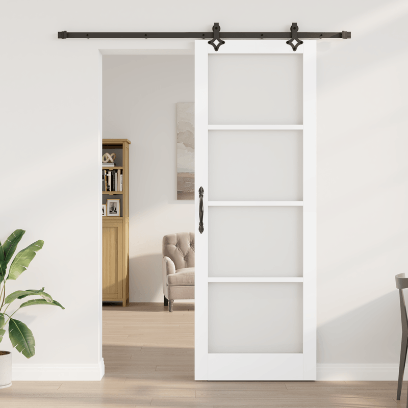 Casa si Gradina - Constructii - Usi interior, exterior si garaj - Usi interior - Set Usa Glisanta  cu Hardware "ORKDAL" Alb Lemn Solid si Sticla - Infinity.ro
