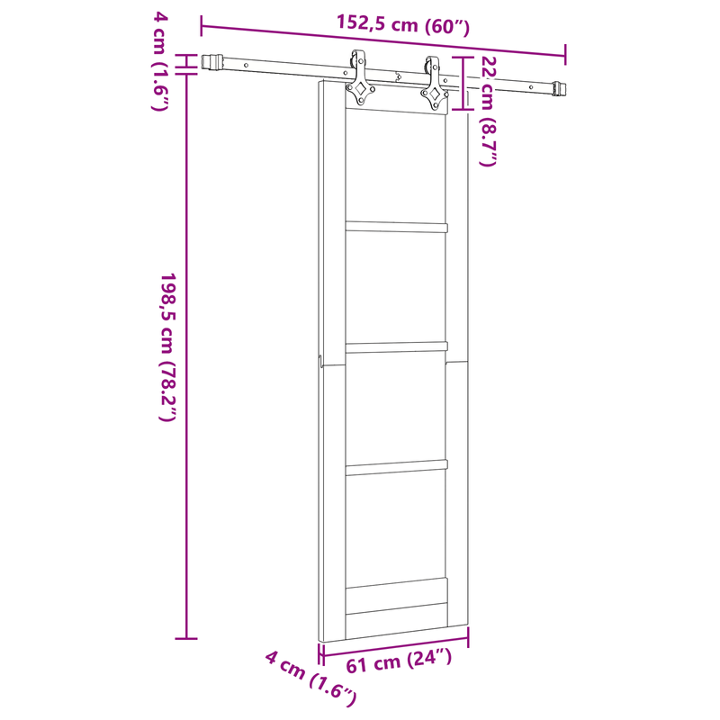 Casa si Gradina - Constructii - Usi interior, exterior si garaj - Usi interior - Usa glisanta  cu set de accesorii 61x198.5 cm Lemn masiv de pin - Infinity.ro
