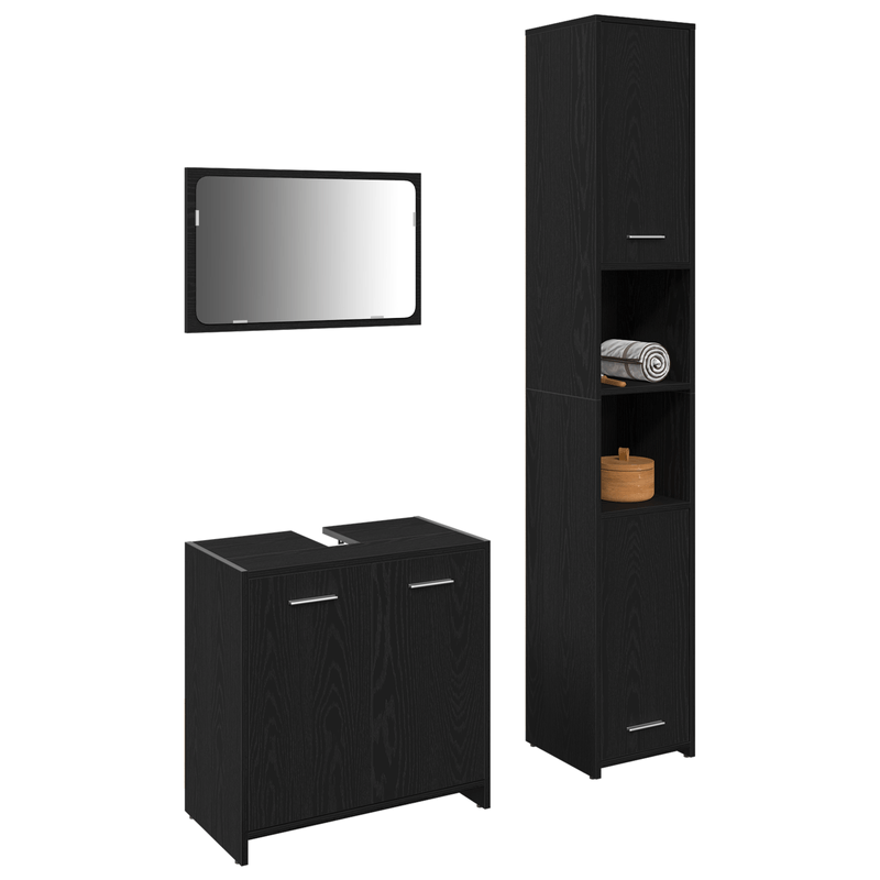 Casa si Gradina - Mobilier - Seturi de mobilier - Seturi baie - Set Mobilier pentru Baie 3 Piese Stejar Negru Lemn Prelucrat - Infinity.ro