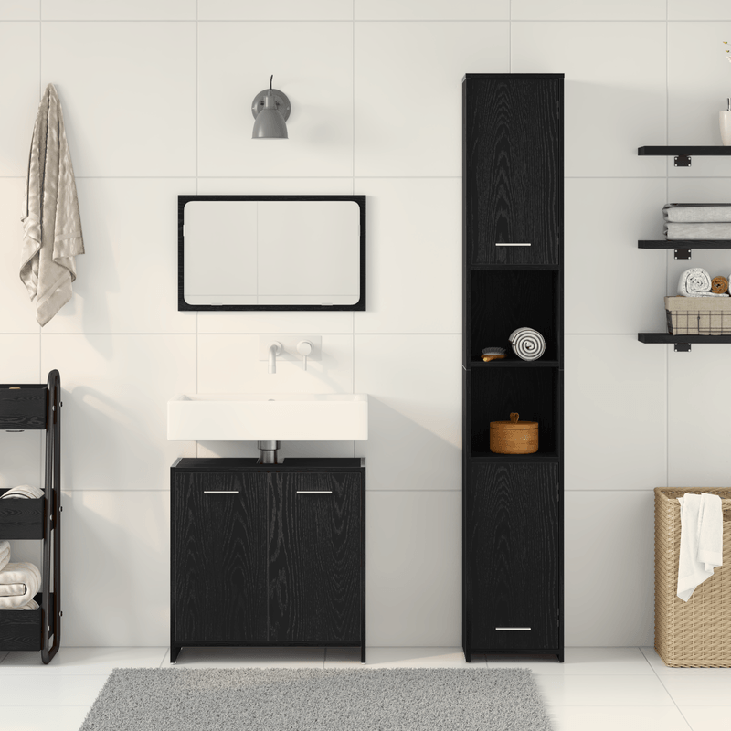 Casa si Gradina - Mobilier - Seturi de mobilier - Seturi baie - Set Mobilier pentru Baie 3 Piese Stejar Negru Lemn Prelucrat - Infinity.ro