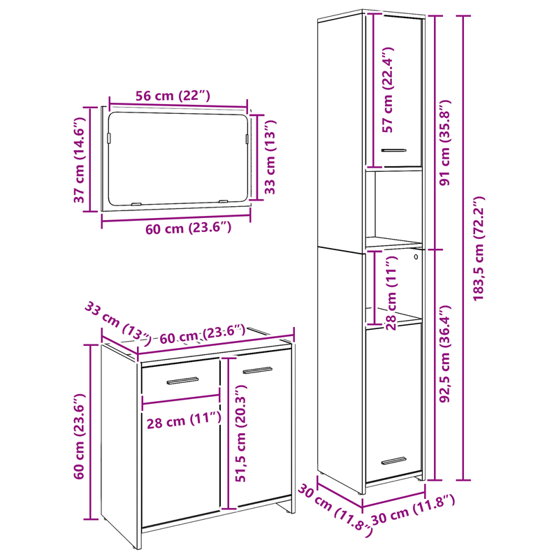 Casa si Gradina - Mobilier - Seturi de mobilier - Seturi baie - Set Mobilier pentru Baie 3 Piese Stejar Negru Lemn Prelucrat - Infinity.ro