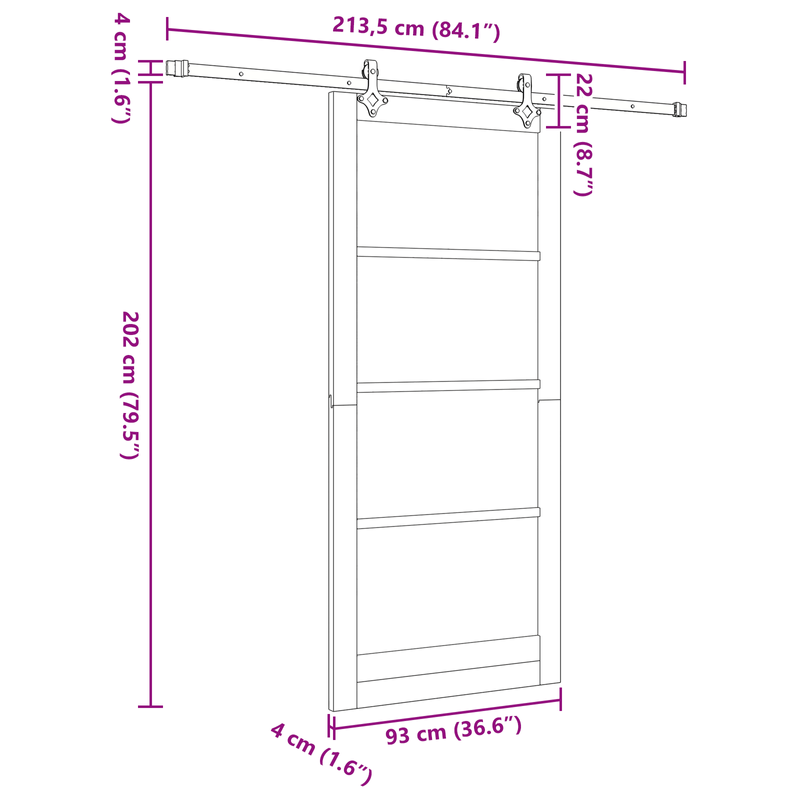 Casa si Gradina - Constructii - Usi interior, exterior si garaj - Usi interior - Usa Glisanta  cu Set de Accesorii Alb 93x211 cm Lemn Masiv de Pin - Infinity.ro