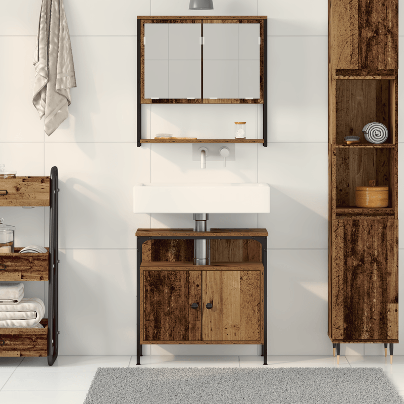 Casa si Gradina - Mobilier - Mobilier baie - Comode baie - Dulap de baie cu chiuveta incorporata Lemn vechi Lemn cu rasini - Infinity.ro