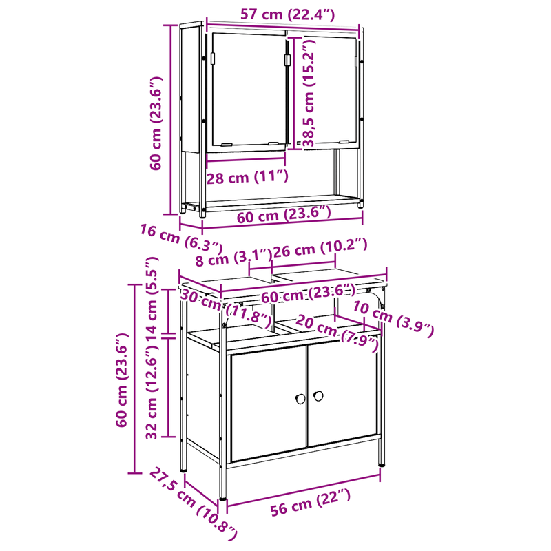 Casa si Gradina - Mobilier - Mobilier baie - Comode baie - Dulap de baie cu chiuveta incorporata Lemn vechi Lemn cu rasini - Infinity.ro