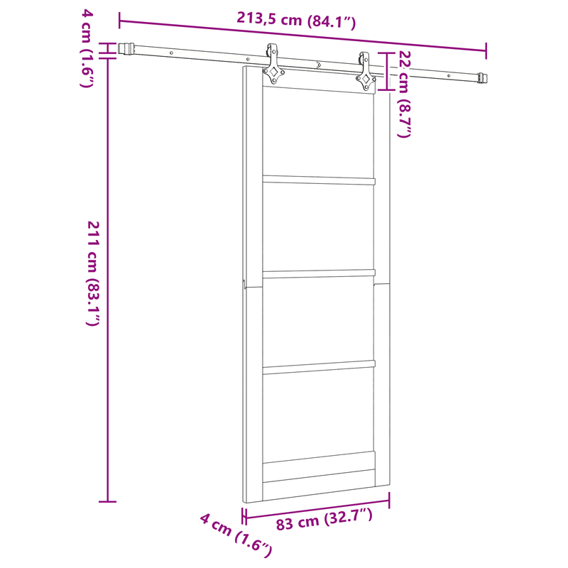 Casa si Gradina - Constructii - Usi interior, exterior si garaj - Usi interior - Set usa glisanta  cu hardware Alb 83x211 cm Lemn masiv Pin - Infinity.ro