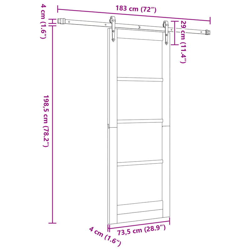 Casa si Gradina - Constructii - Usi interior, exterior si garaj - Usi interior - Set usa glisanta  cu accesorii 73.5x198.5 cm Lemn masiv de pin - Infinity.ro