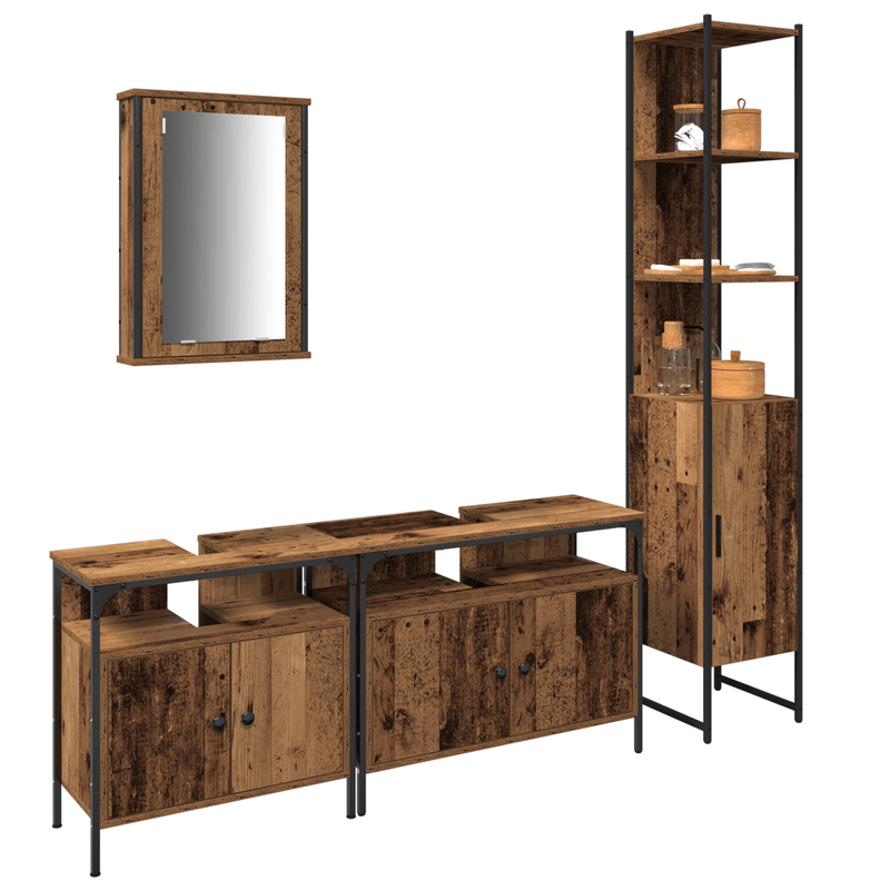 Casa si Gradina - Mobilier - Mobilier baie - Comode baie - Cabinet de baie cu chiuveta incorporata in stil lemn vechi din lemn prelucrat - Infinity.ro