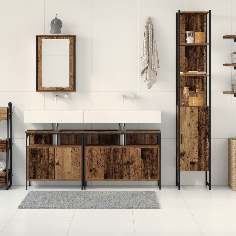 Casa si Gradina - Mobilier - Mobilier baie - Comode baie - Cabinet de baie cu chiuveta incorporata in stil lemn vechi din lemn prelucrat - Infinity.ro