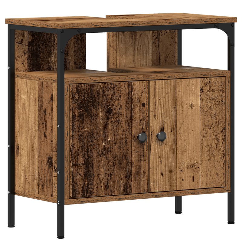 Casa si Gradina - Mobilier - Mobilier baie - Comode baie - Cabinet de baie cu chiuveta incorporata in stil lemn vechi din lemn prelucrat - Infinity.ro