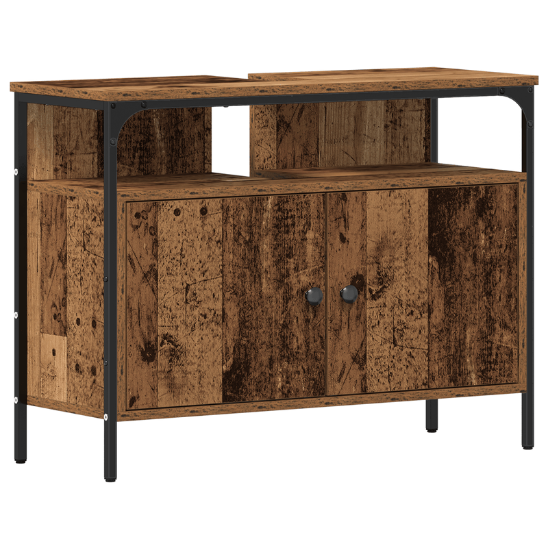 Casa si Gradina - Mobilier - Mobilier baie - Comode baie - Cabinet de baie cu chiuveta incorporata in stil lemn vechi din lemn prelucrat - Infinity.ro