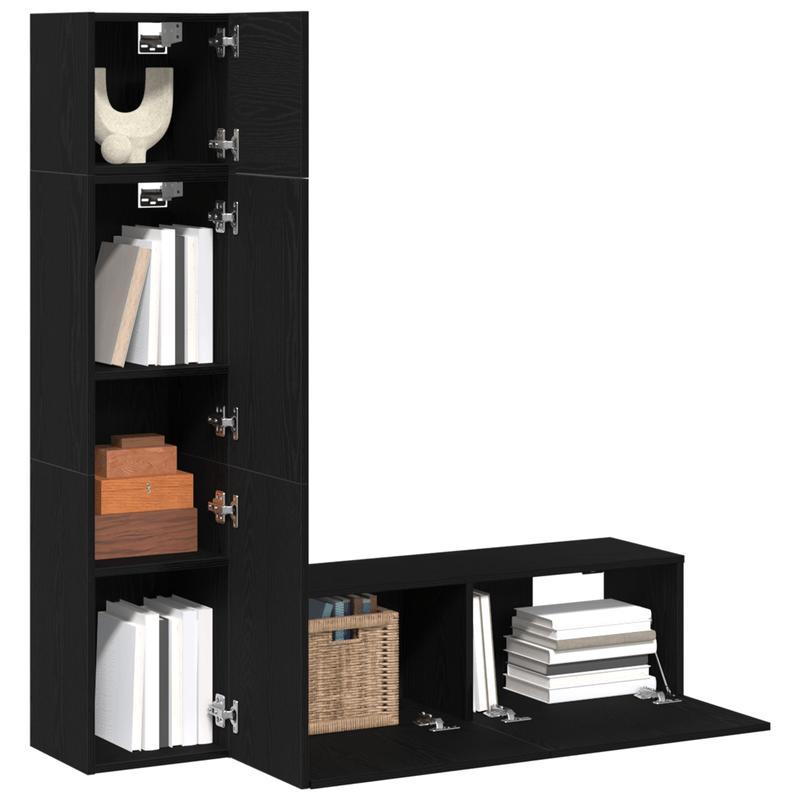 Casa si Gradina - Mobilier - Seturi de mobilier - Seturi living - Set de cabinet TV montat pe perete 3 piese  Stejar negru lemn prelucrat - Infinity.ro