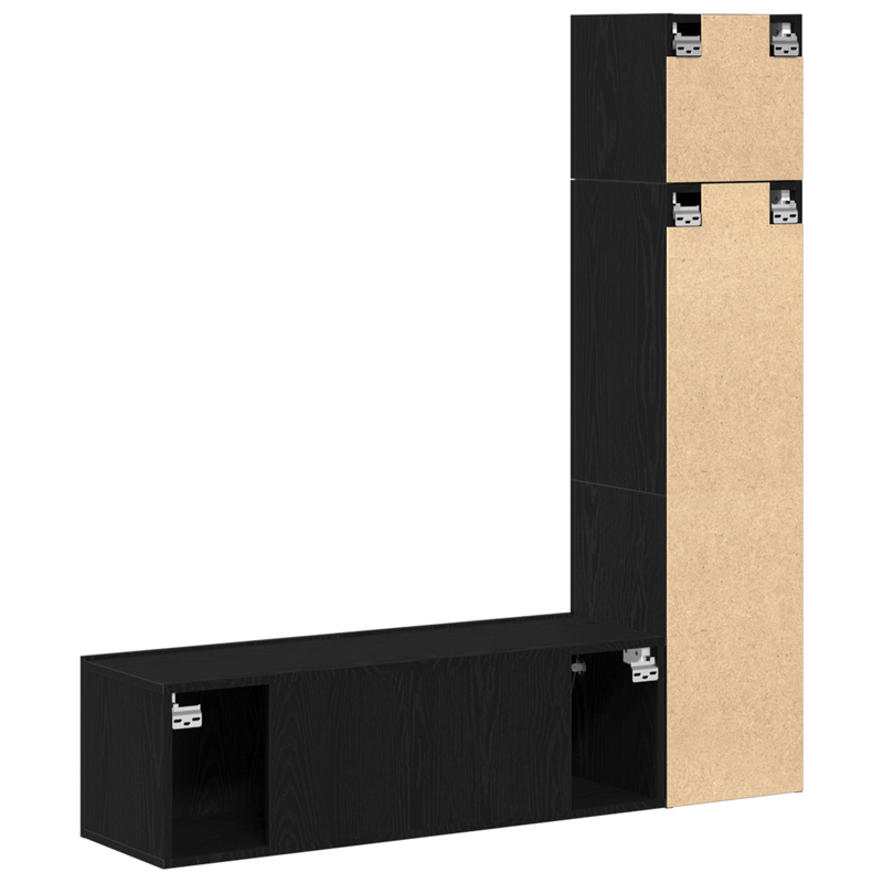 Casa si Gradina - Mobilier - Seturi de mobilier - Seturi living - Set de cabinet TV montat pe perete 3 piese  Stejar negru lemn prelucrat - Infinity.ro