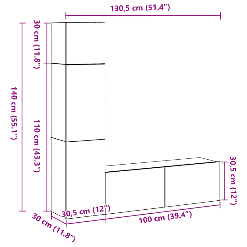 Casa si Gradina - Mobilier - Seturi de mobilier - Seturi living - Set de cabinet TV montat pe perete 3 piese  Stejar negru lemn prelucrat - Infinity.ro