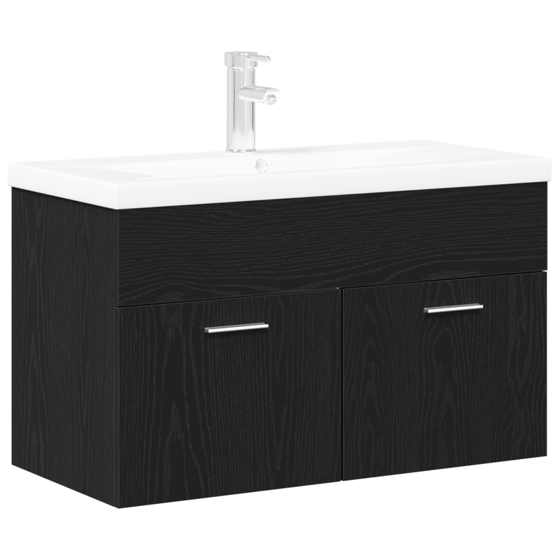Casa si Gradina - Mobilier - Mobilier baie - Comode baie - Cabinet Chiuveta Baie cu Bazin Integrat Stejar Negru Lemn Prelucrat - Infinity.ro