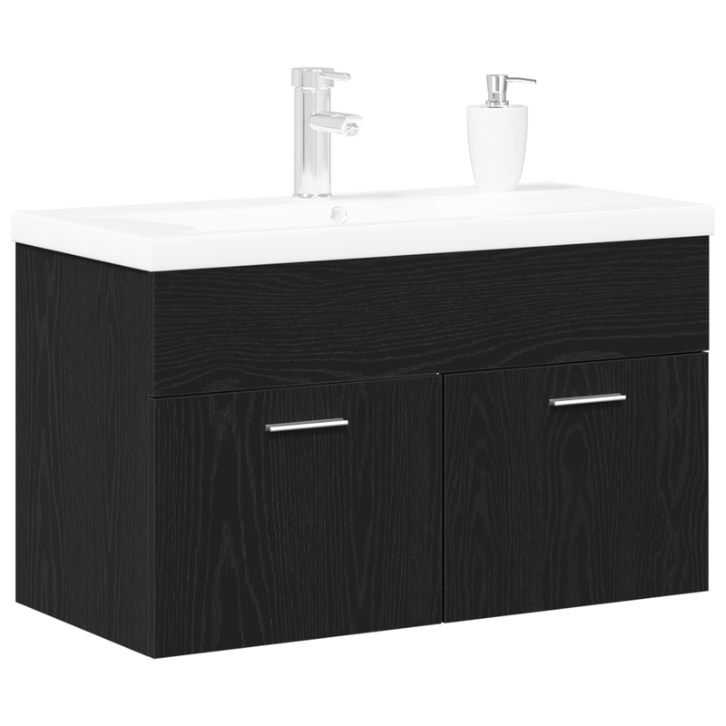 Casa si Gradina - Mobilier - Mobilier baie - Comode baie - Cabinet Chiuveta Baie cu Bazin Integrat Stejar Negru Lemn Prelucrat - Infinity.ro